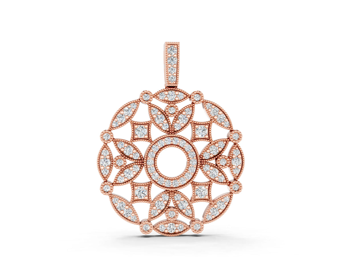 Rose gold Round Diamond Pavé Filigree Pendant