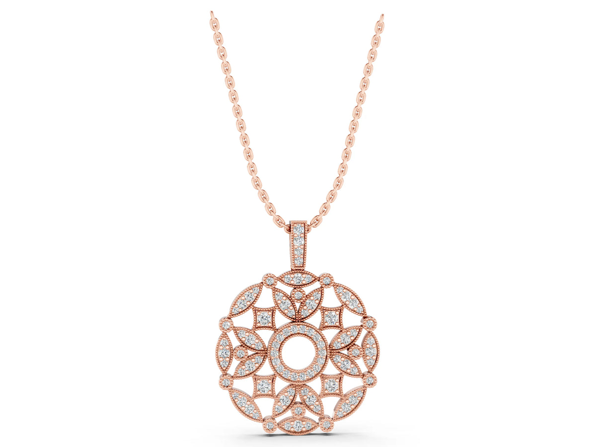 Rose gold Round Diamond Pavé Filigree Pendant_1