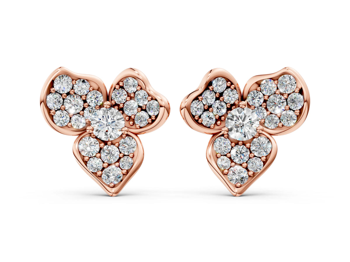 Rose gold Round Diamond Pavé Flower Stud Earrings