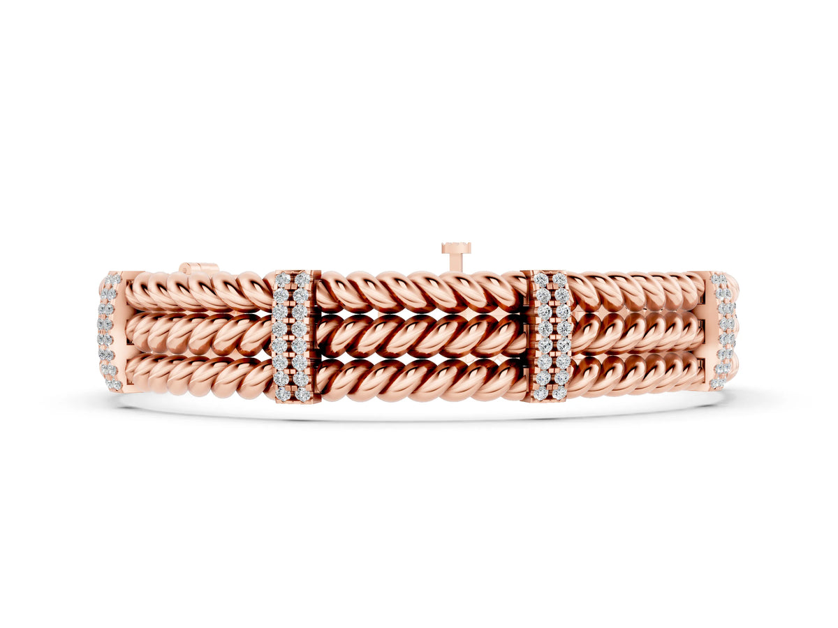 Rose gold Round Diamond Pavé Rope Bracelet with Box Clasp