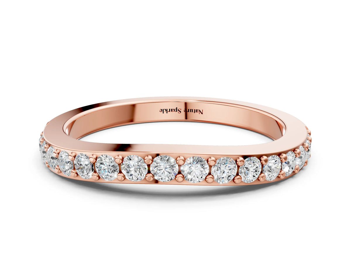 Rose gold Round Diamond Pavé Set Curved Eternity Band