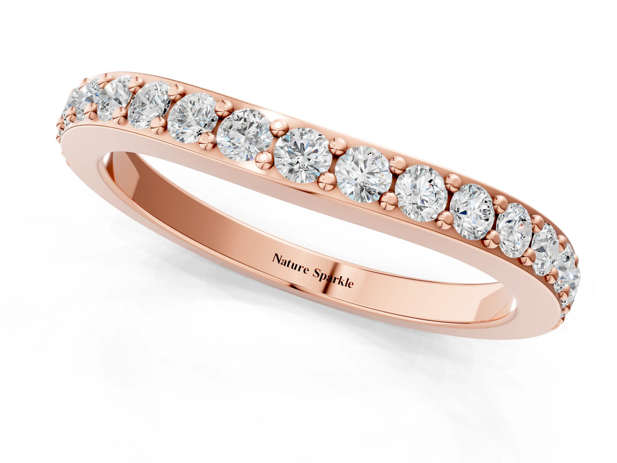 Rose gold Round Diamond Pavé Set Curved Eternity Band_1
