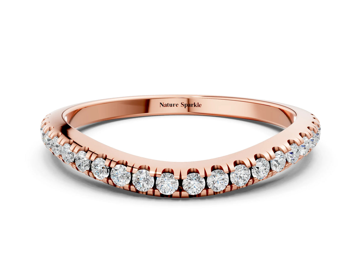 Rose gold Round Diamond Pavé Set Curved White Gold Band