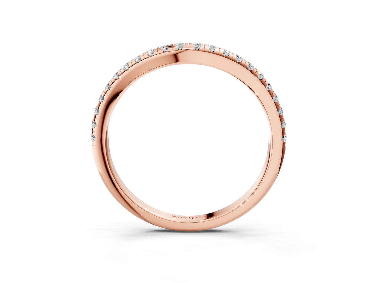 Rose gold Round Diamond Pavé Set Curved White Gold Band_3