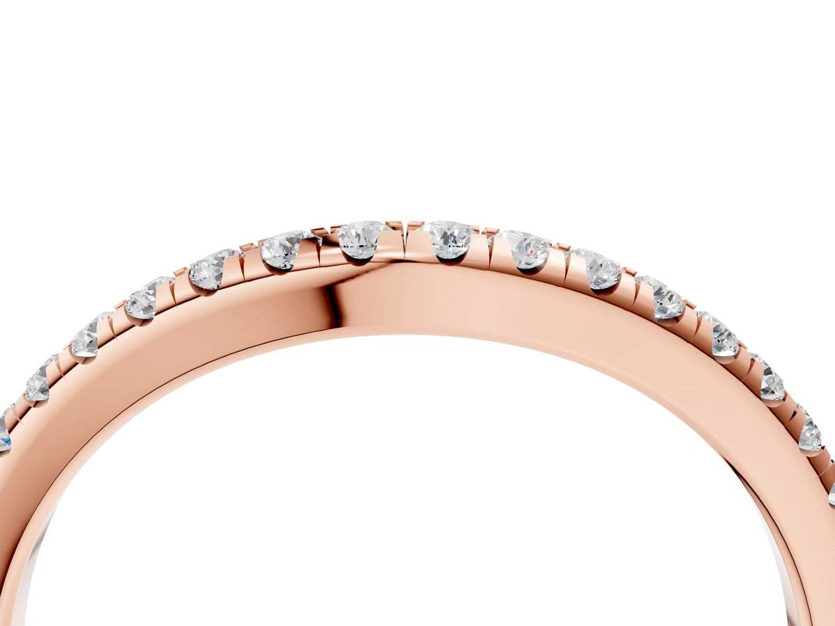 Rose gold Round Diamond Pavé Set Curved White Gold Band_4
