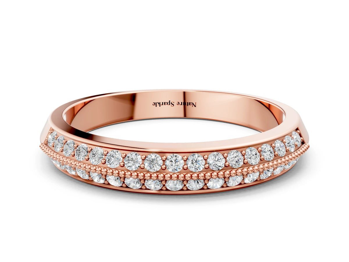 Rose gold Round Diamond Pave Eternity Band with Milgrain Edging