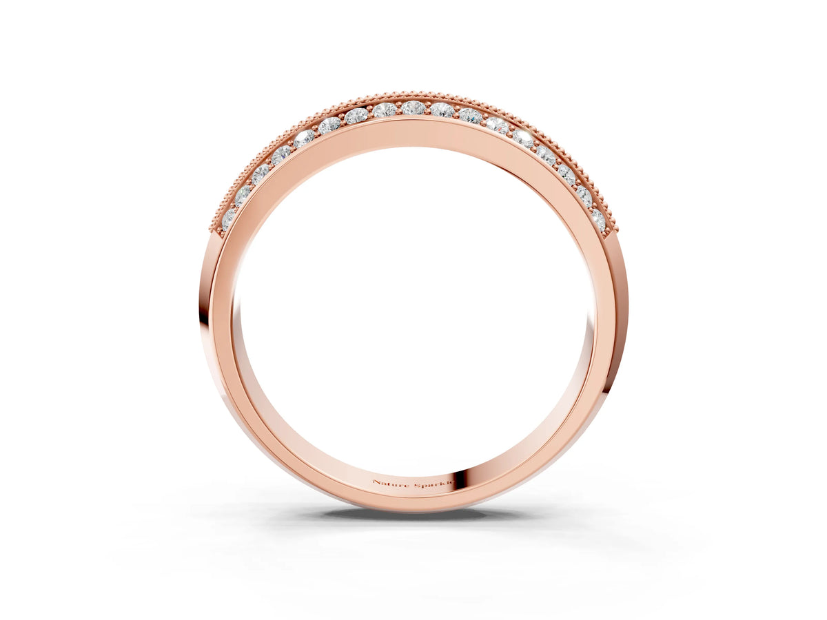 Rose gold Round Diamond Pave Eternity Band with Milgrain Edging_3