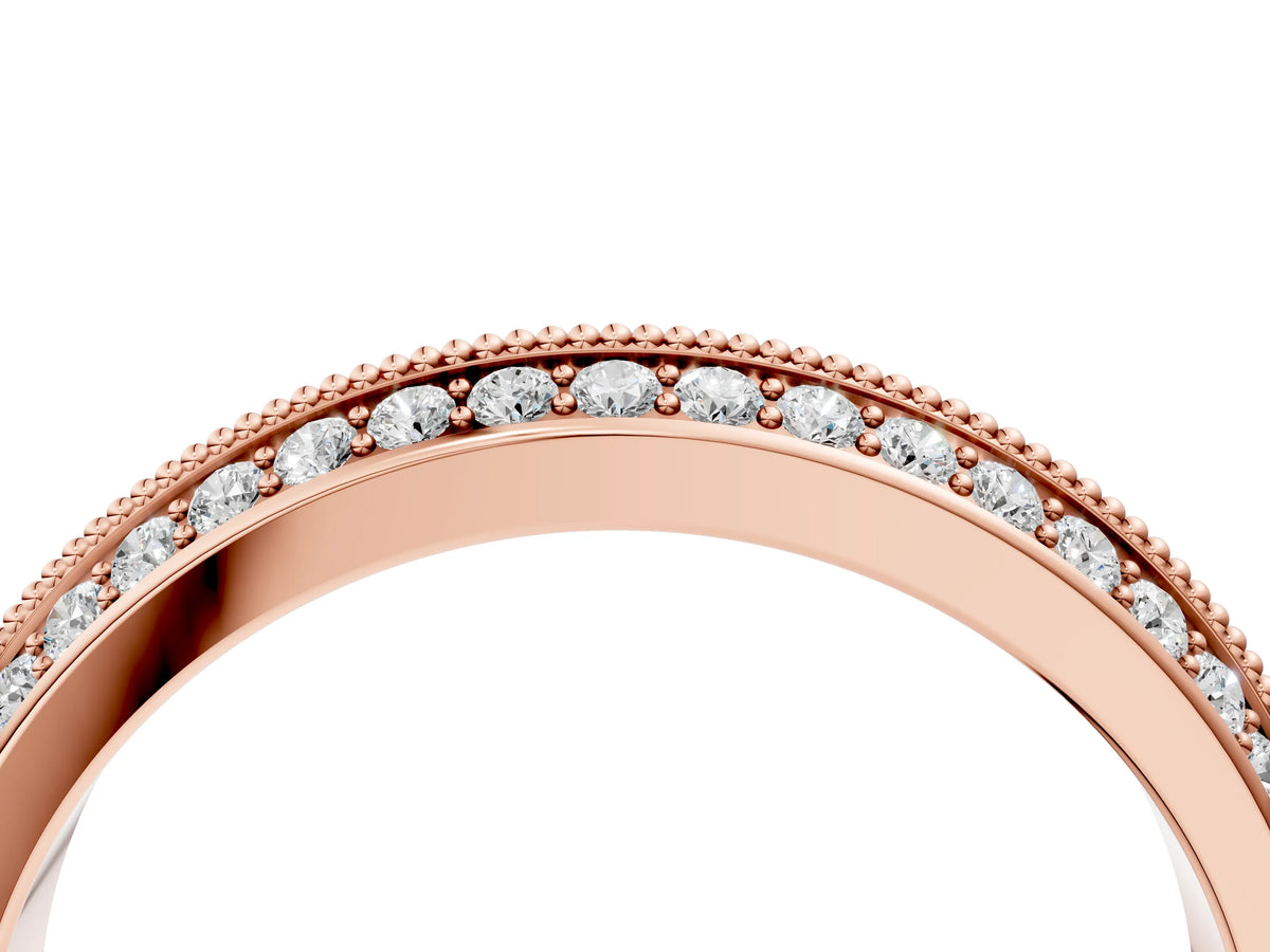 Rose gold Round Diamond Pave Eternity Band with Milgrain Edging_4