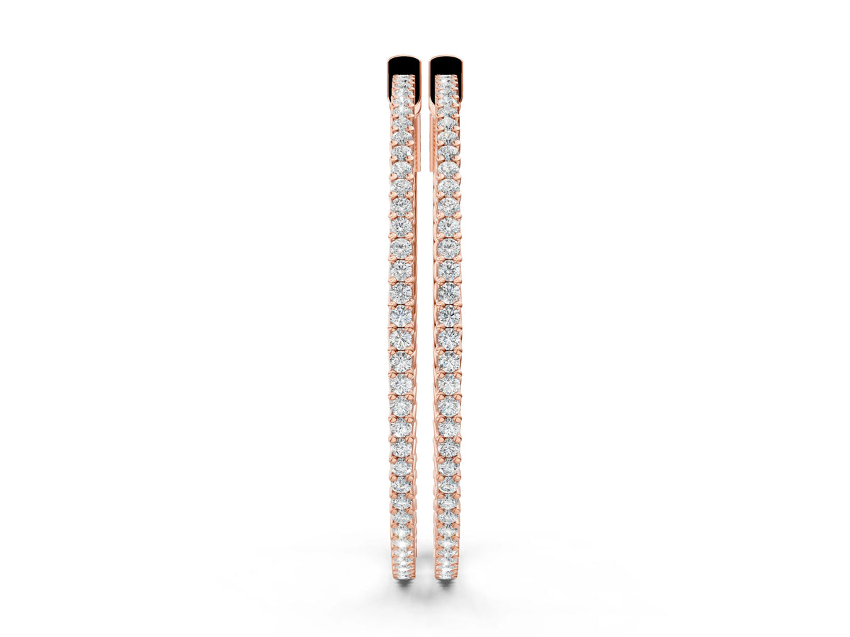 Rose gold Round Diamond Pave Hoop Earrings with Prong Setting