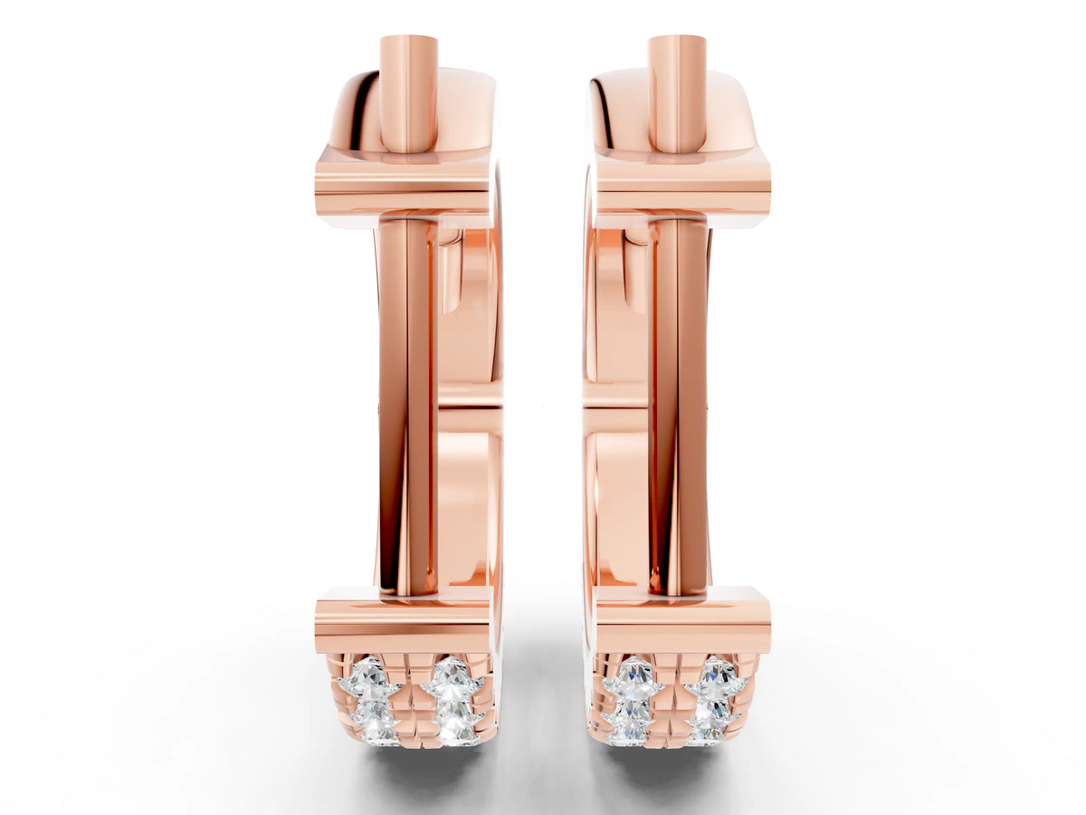 Rose gold Round Diamond Petite Double Row Huggie Hoop Earrings