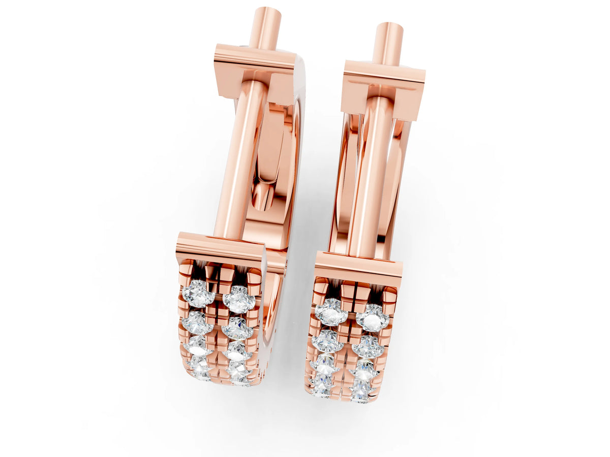 Rose gold Round Diamond Petite Double Row Huggie Hoop Earrings_1