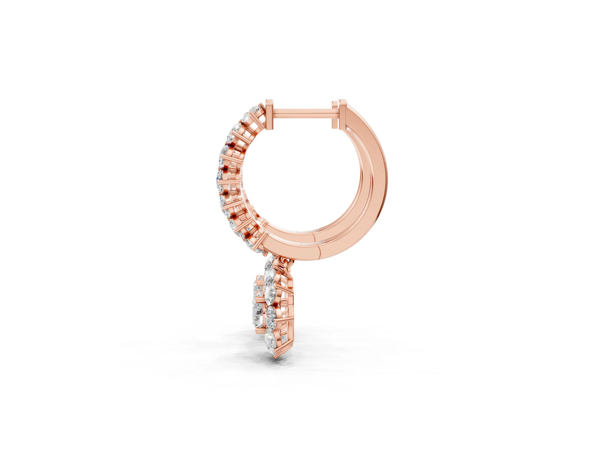 Rose gold Round Diamond Petite Hoop Earrings with Sunflower Drop_1