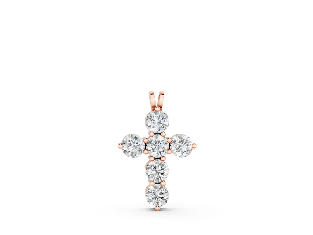 Rose gold Round Diamond Prong Set Cross Pendant