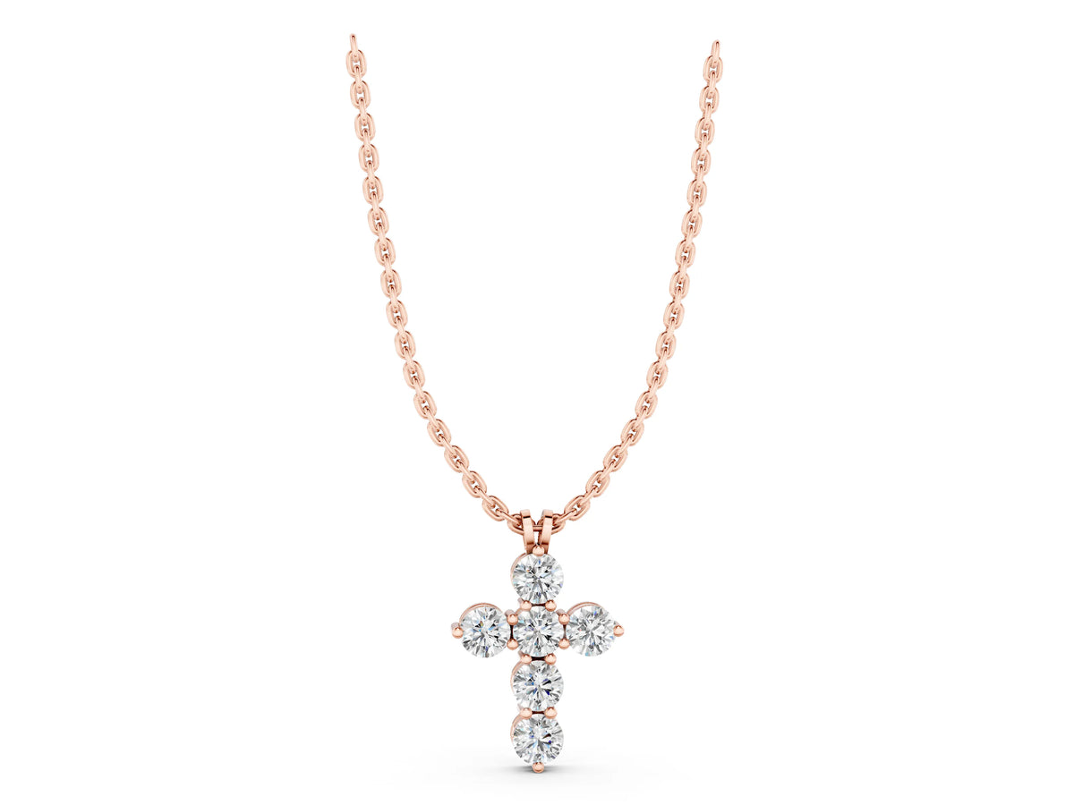 Rose gold Round Diamond Prong Set Cross Pendant_1