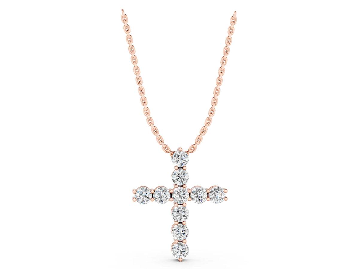 Rose gold Round Diamond Prong-Set Cross Pendant_1