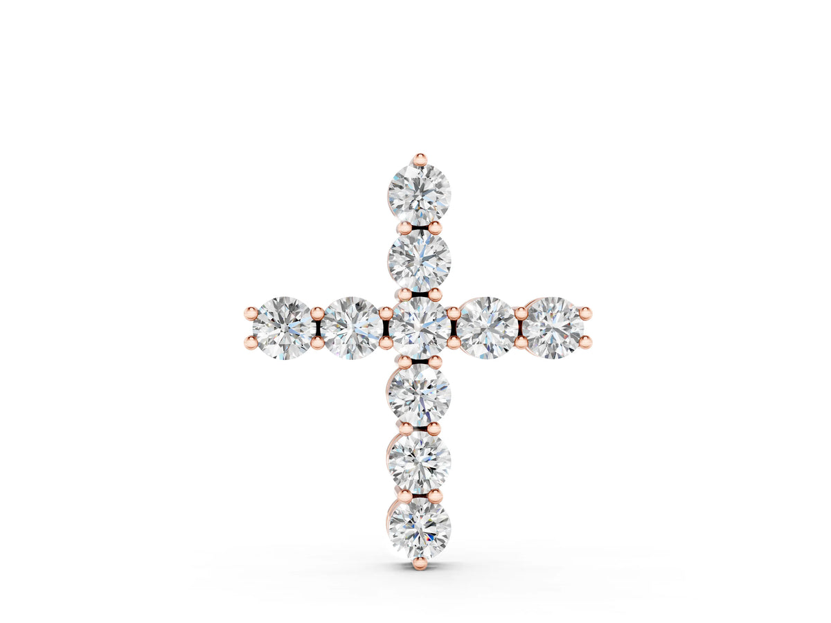 Rose gold Round Diamond Prong-Set Cross Pendant