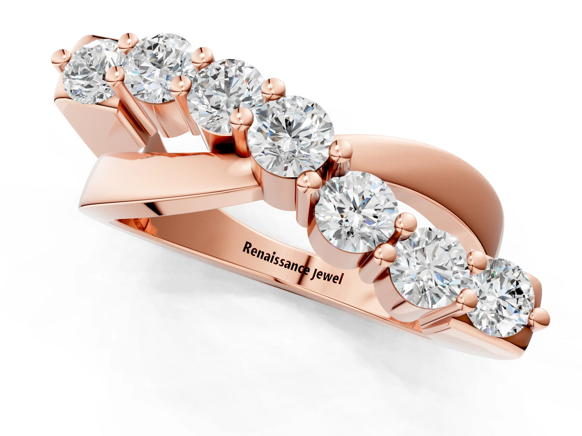 Rose gold Round Diamond Prong-Set Crossover Band_1