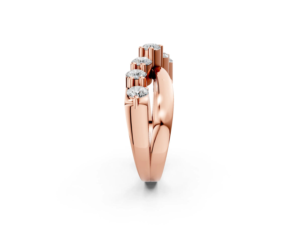 Rose gold Round Diamond Prong-Set Crossover Band_2