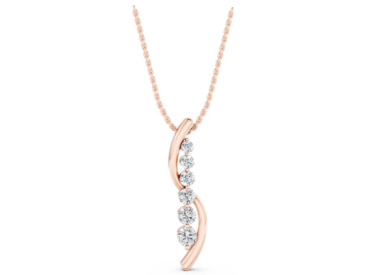 Rose gold Round Diamond Prong-Set Curved Pendant_1