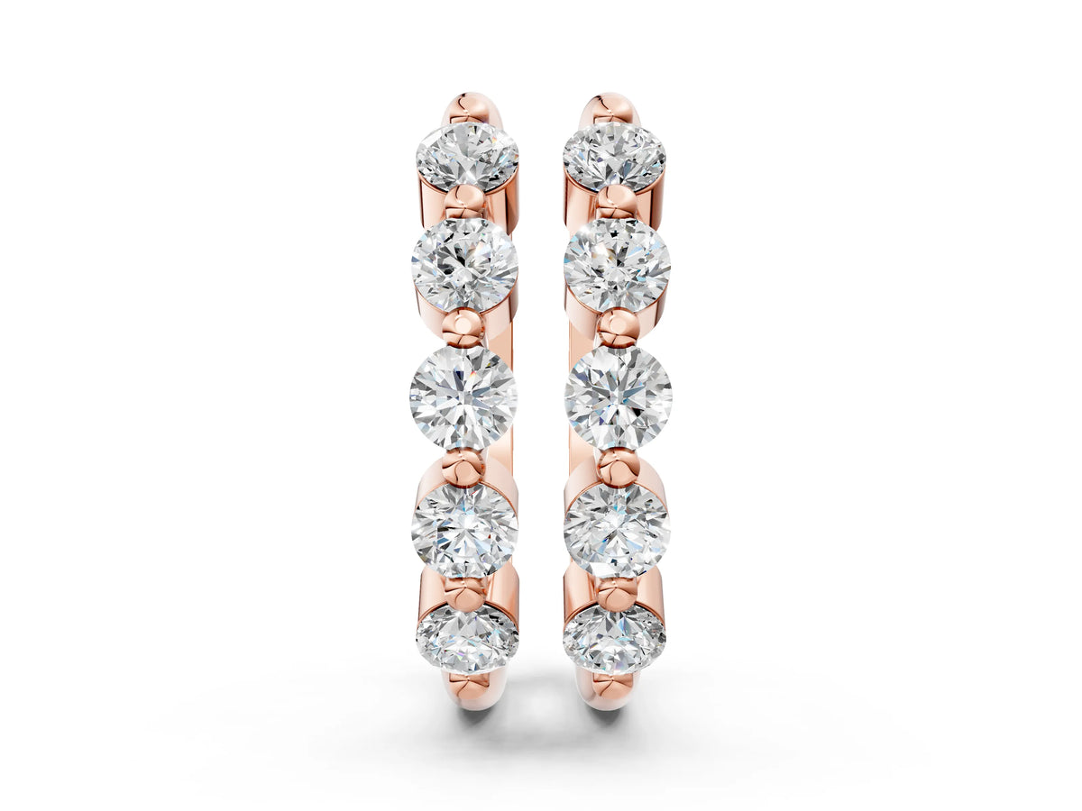 Rose gold Round Diamond Prong-Set Hoop Earrings