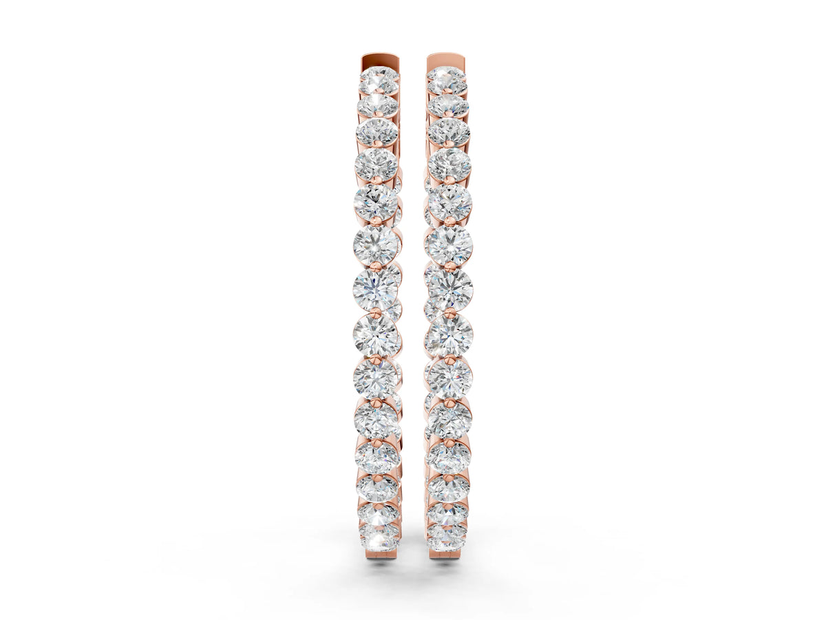 Rose gold Round Diamond Prong Set Hoop Earrings