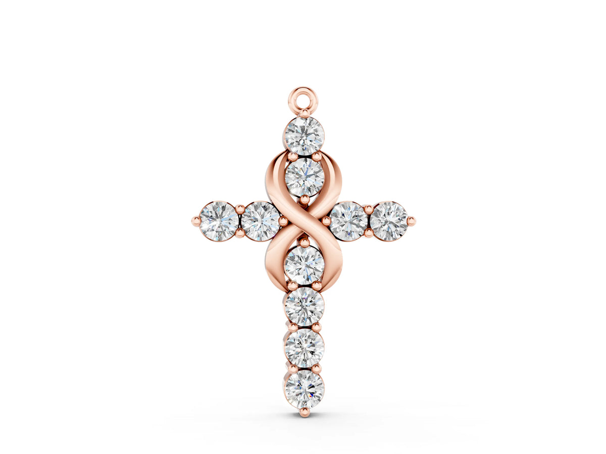 Rose gold Round Diamond Prong Set Infinity Cross Pendant