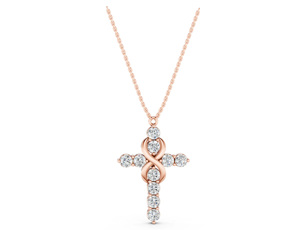 Rose gold Round Diamond Prong Set Infinity Cross Pendant_1