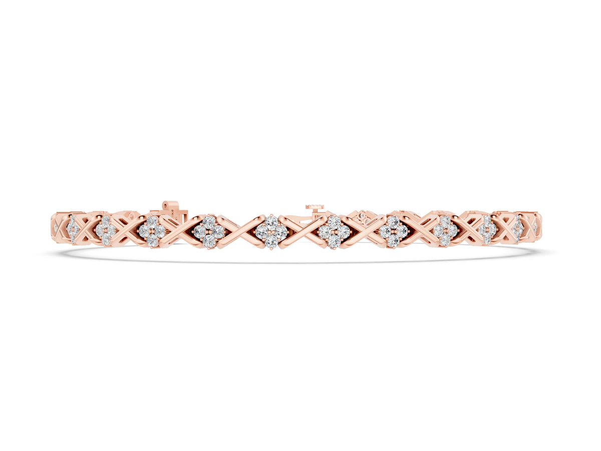 Rose gold Round Diamond Prong Set Tennis Bracelet with X-Link Band