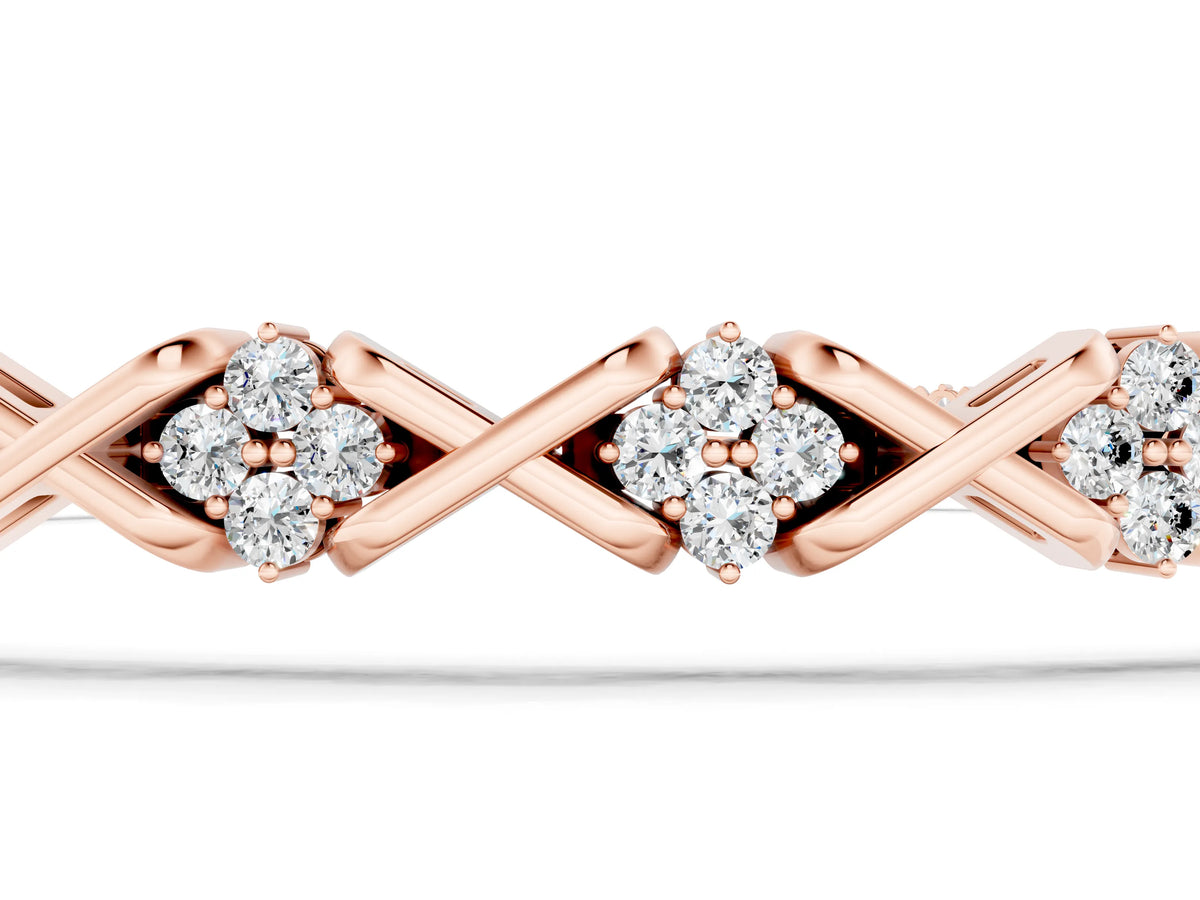 Rose gold Round Diamond Prong Set Tennis Bracelet with X-Link Band_1