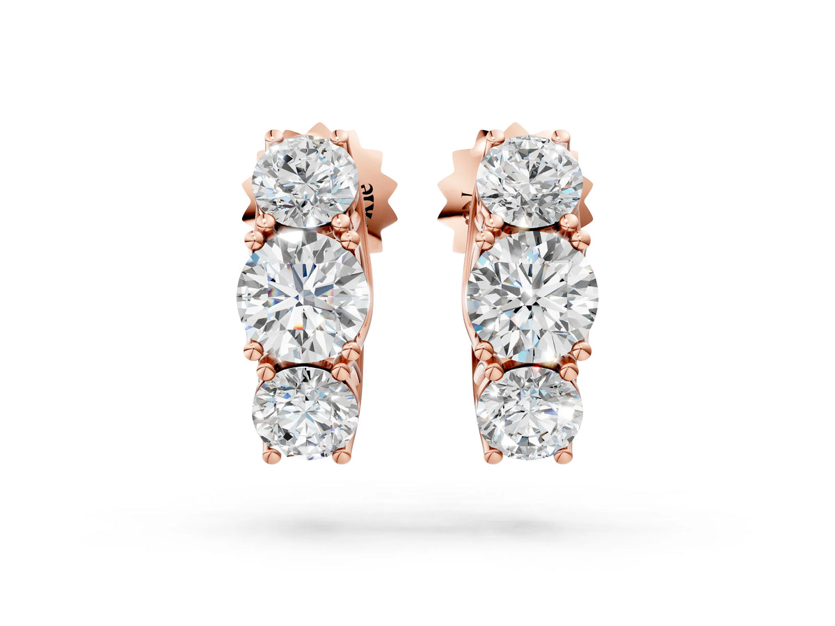 Rose gold Round Diamond Prong Set Three-Stone White Gold Earrings