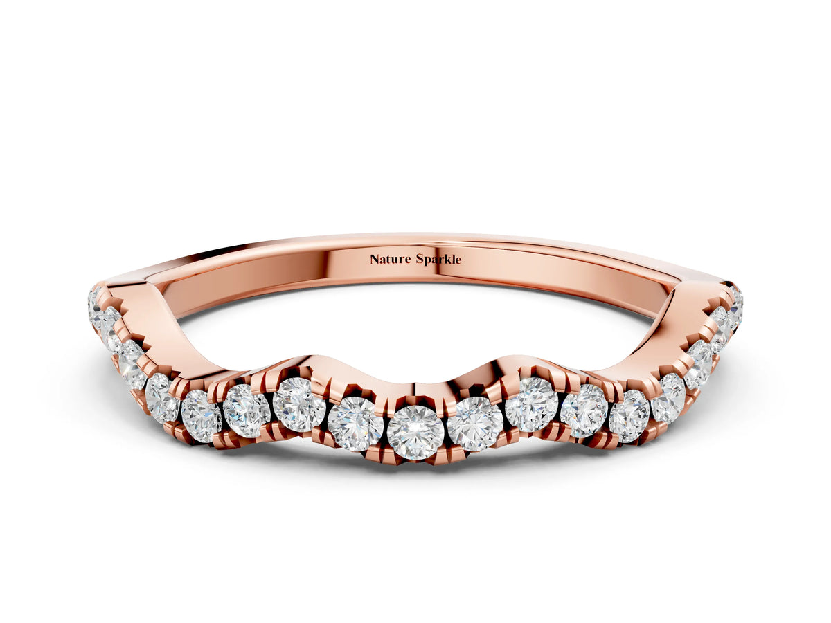 Rose gold Round Diamond Scalloped Pavé Wedding Band with Shared Prong Setting