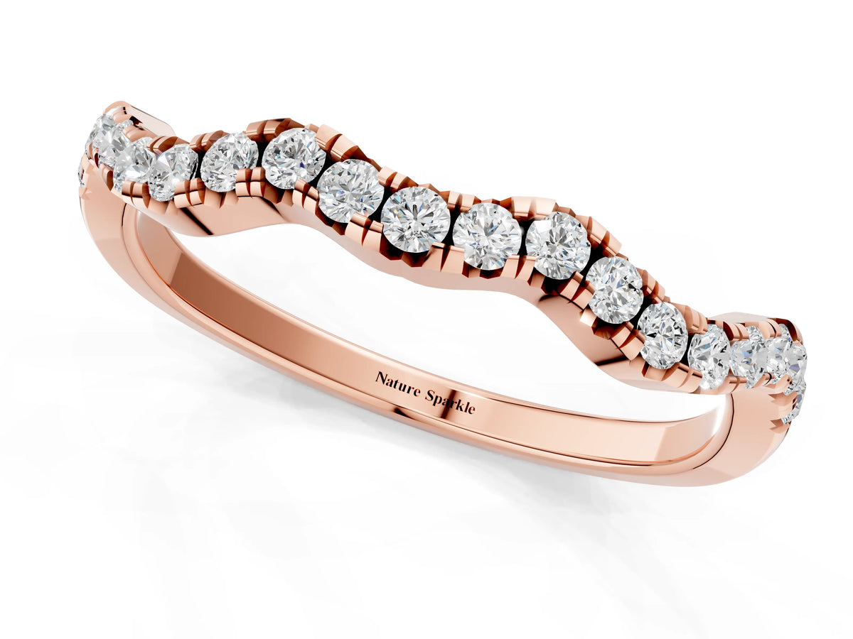 Rose gold Round Diamond Scalloped Pavé Wedding Band with Shared Prong Setting_1