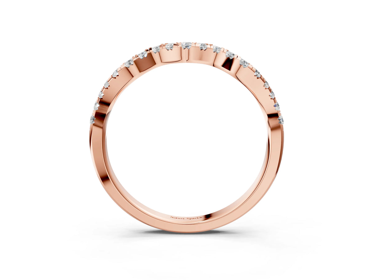 Rose gold Round Diamond Scalloped Pavé Wedding Band with Shared Prong Setting_3