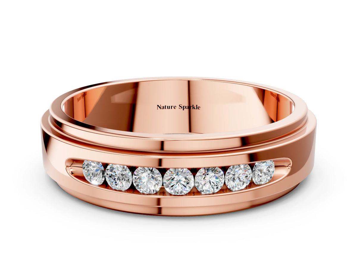 Rose gold Round Diamond Seven-Stone Channel Set Mens Band