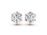 Rose gold Round Diamond Six Prong Flower Petal Solitaire Stud Earrings