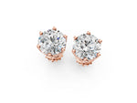 Rose gold Round Diamond Six Prong Flower Petal Solitaire Stud Earrings_1
