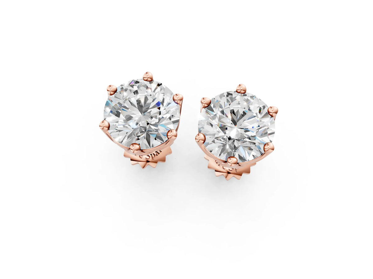 Rose gold Round Diamond Six Prong Flower Petal Solitaire Stud Earrings_1