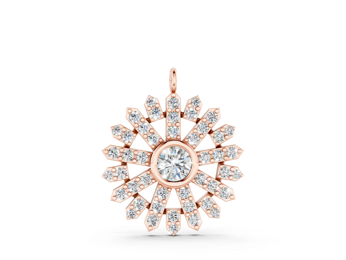 Rose gold Round Diamond Snowflake Pendant with Pavé Setting