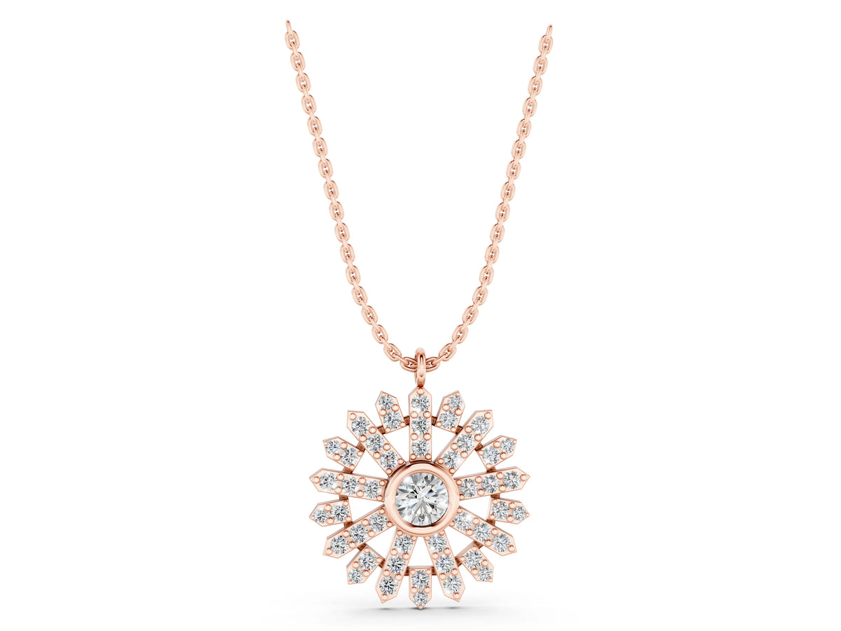 Rose gold Round Diamond Snowflake Pendant with Pavé Setting_1