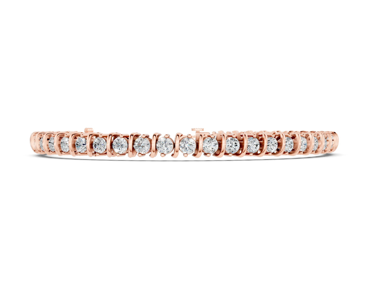 Rose gold Round Diamond Spiral Tennis Bracelet with Prong Setting