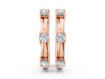 Rose gold Round Diamond Station Huggie Hoop Earrings