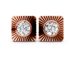 Rose gold Round Diamond Sunburst Square Stud Earrings