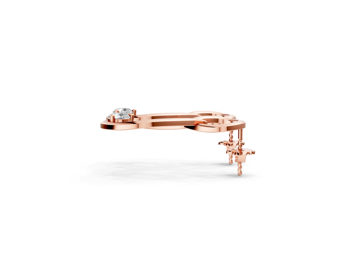 Rose gold Round Diamond Teardrop Earrings with Bezel Setting and Loop Band_1
