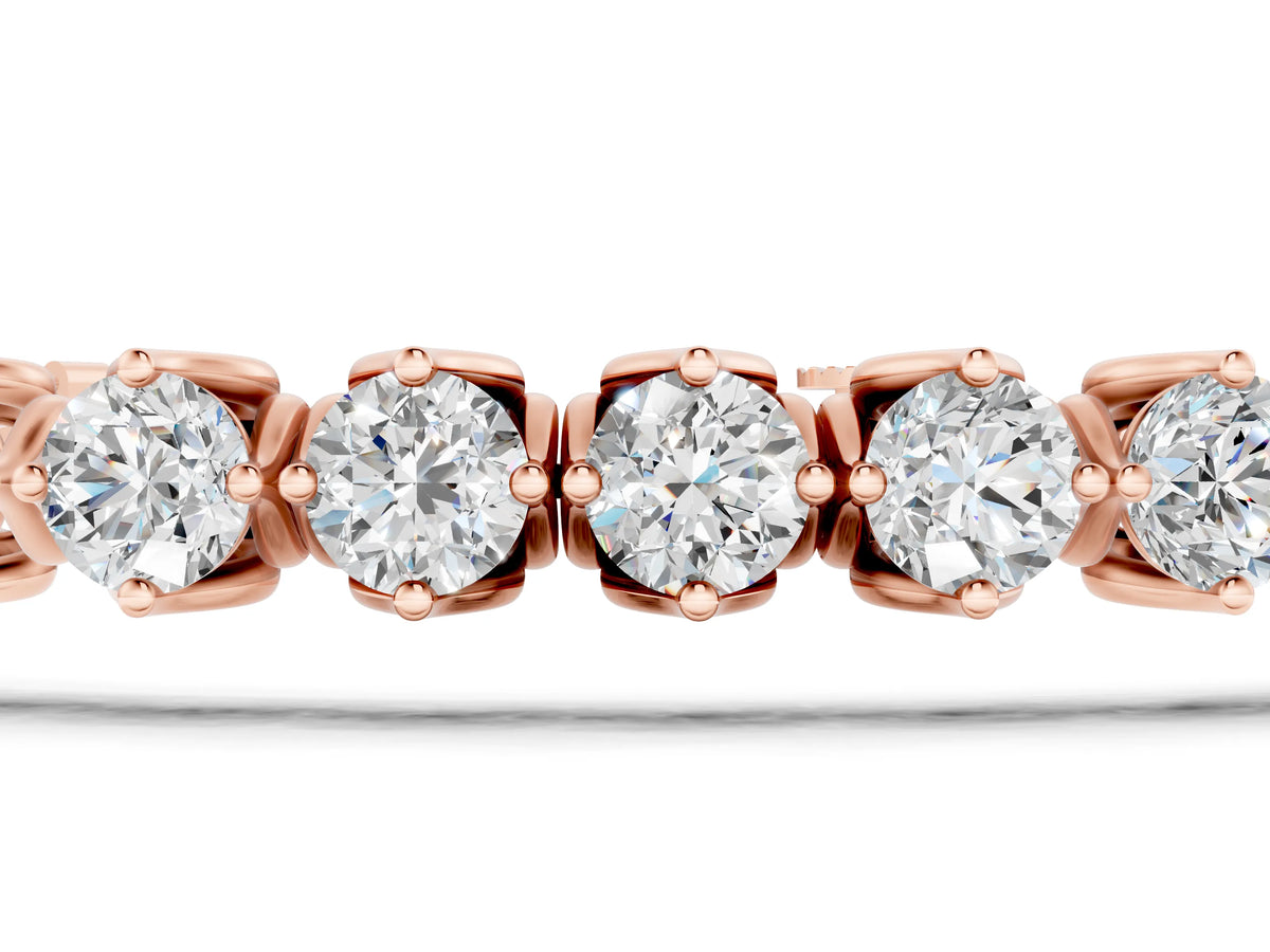 Rose gold Round Diamond Tennis Bracelet with Box Chain and Basket Prong Setting_1