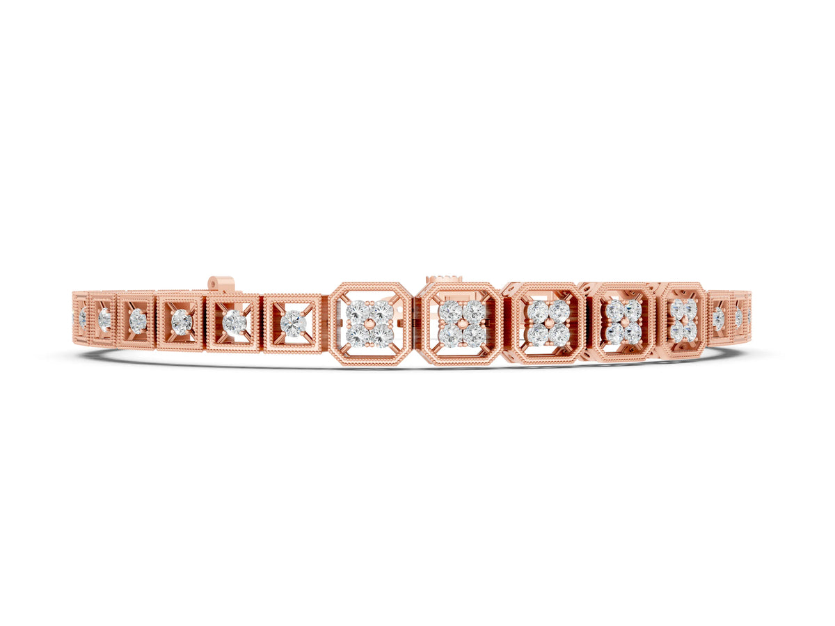 Rose gold Round Diamond Tennis Bracelet with Milgrain Bezel Setting