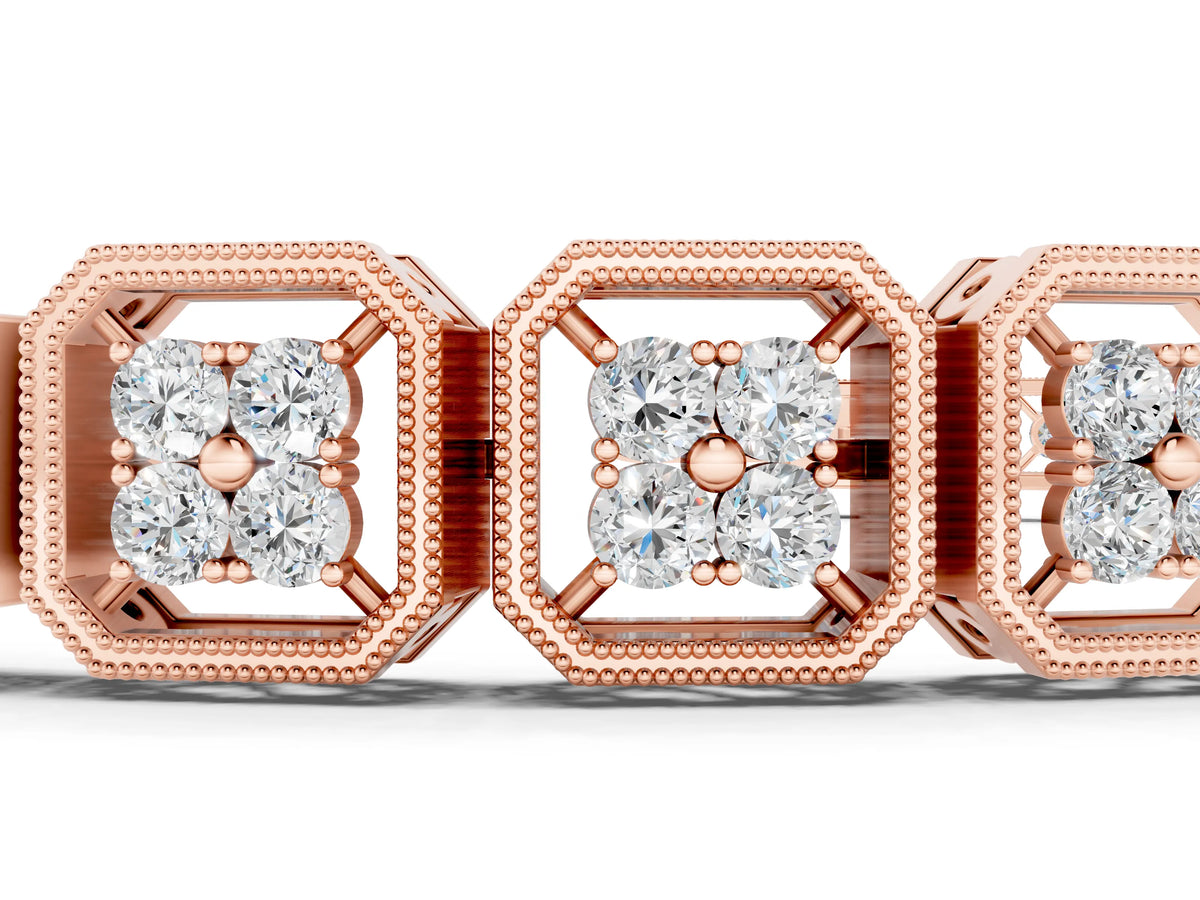 Rose gold Round Diamond Tennis Bracelet with Milgrain Bezel Setting_1