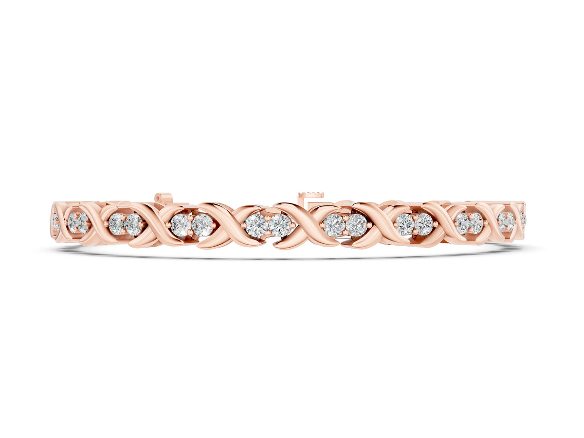 Rose gold Round Diamond Tennis Bracelet with X-Link Band and Prong Setting