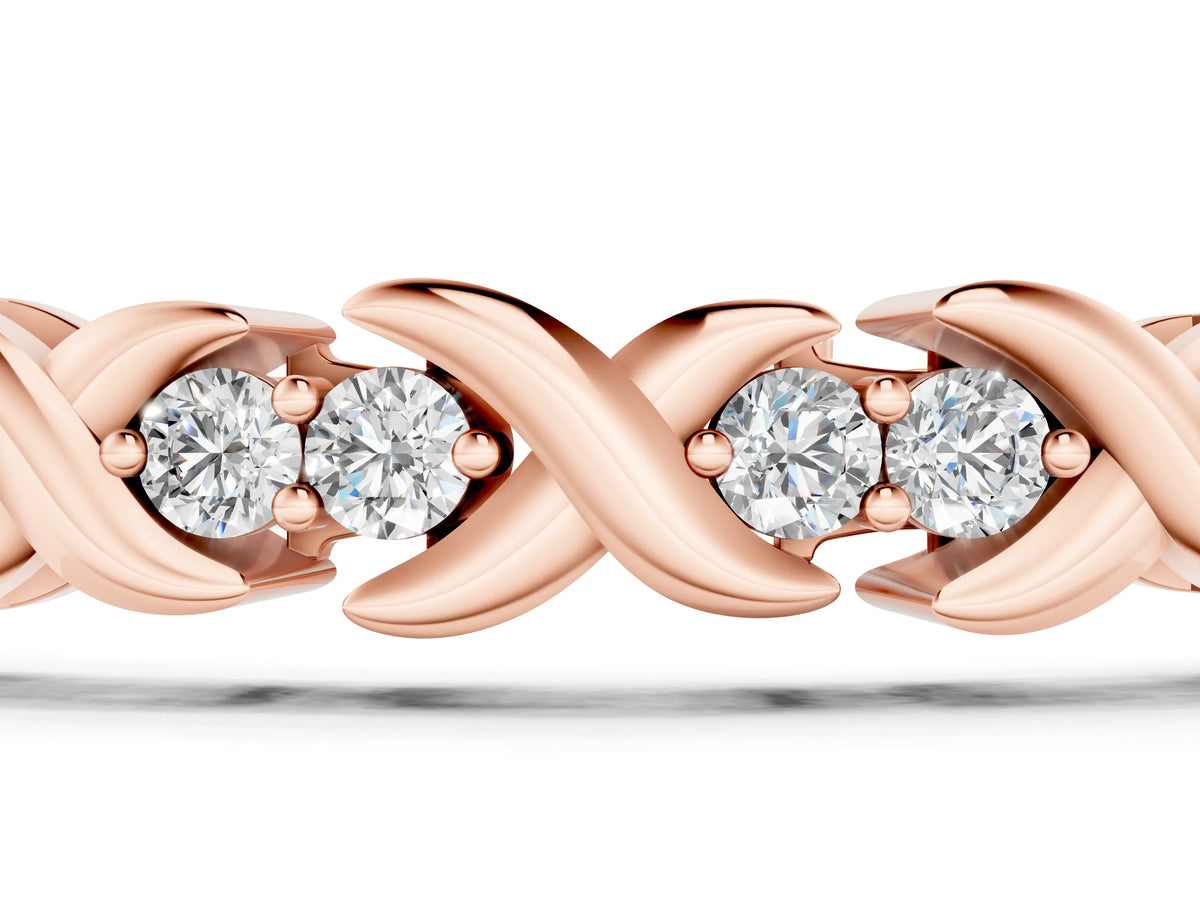 Rose gold Round Diamond Tennis Bracelet with X-Link Band and Prong Setting_1