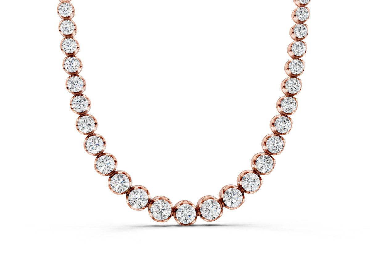 Rose gold Round Diamond Tennis Necklace with Bezel Setting and Prong Setting