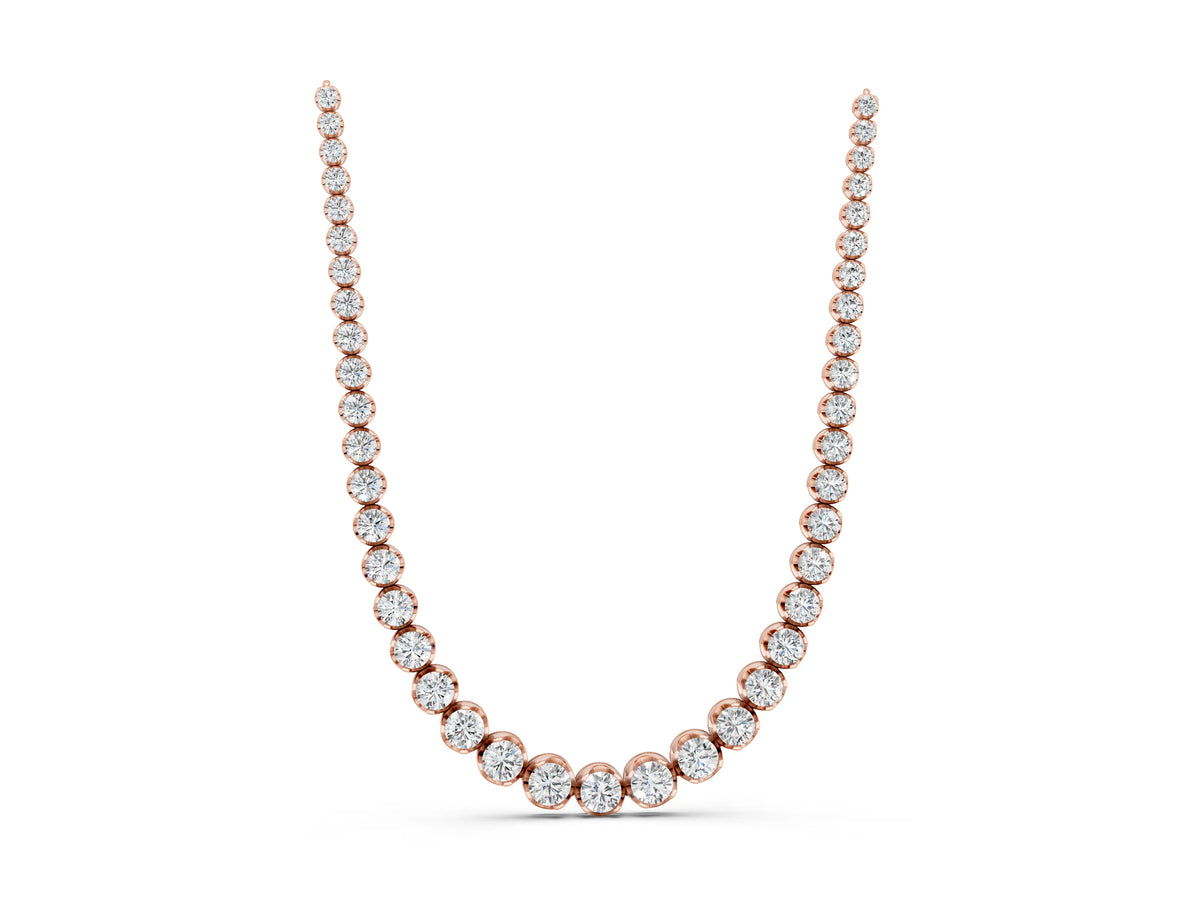 Rose gold Round Diamond Tennis Necklace with Bezel Setting and Prong Setting_1